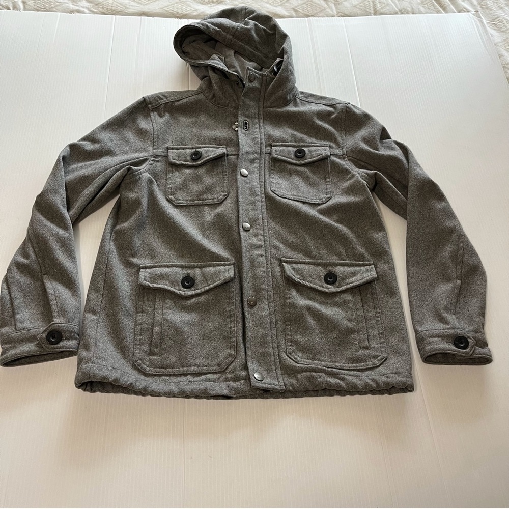 COTTON ON Nineteen Ninety One Wool Hoodie Utility Jacket Gray Size Medium - Picture 8 of 12